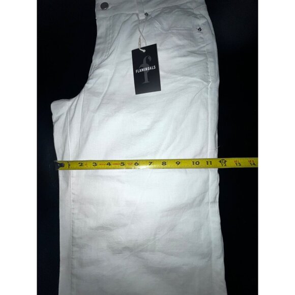 NEW Flamingals Wide Leg Womens Ivory Pants 32" Lightweight Denim Flap Pockets - Picture 8 of 11